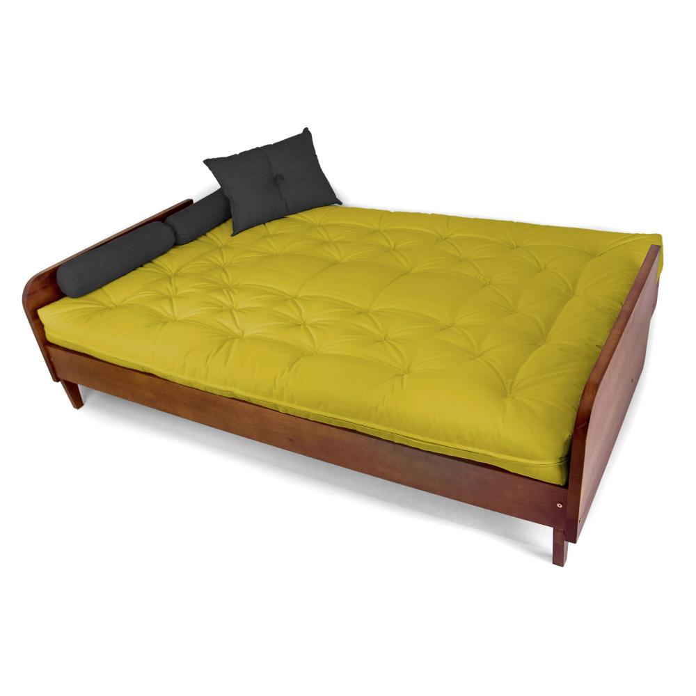 Sofá Cama Paris Acquablock Amarelo Madeira Maciça Cor Imbuia