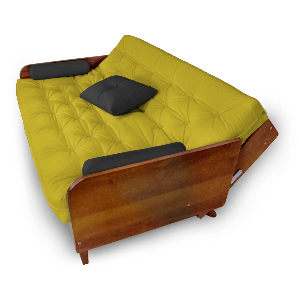 Sofá Cama Paris Acquablock Amarelo Madeira Maciça Cor Imbuia