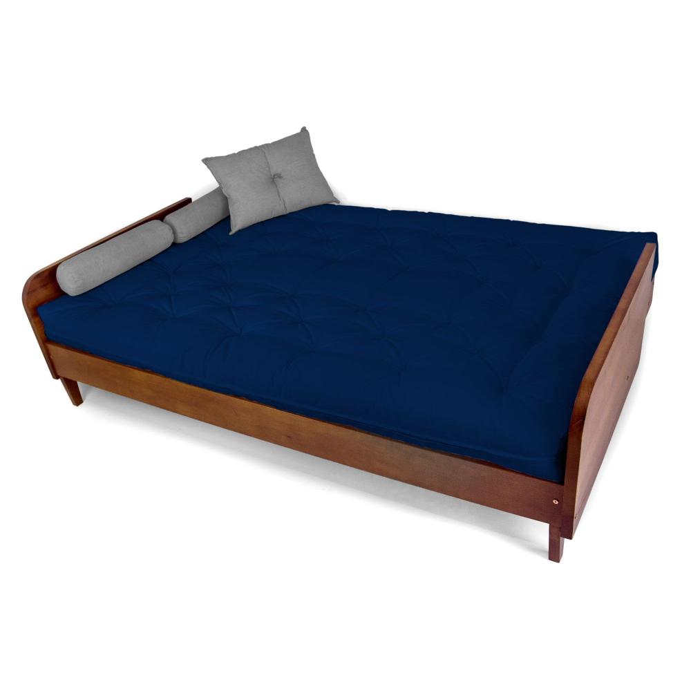 Sofá Cama Paris Acquablock Azul Royal Madeira Nobre Imbuia