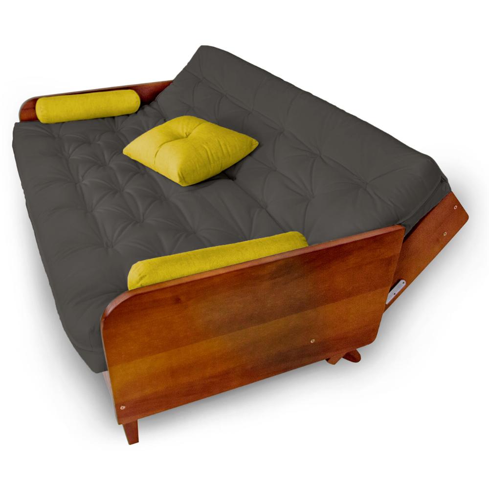 Sofá Cama Paris Acquablock Chumbo Madeira Maciça Cor Imbuia