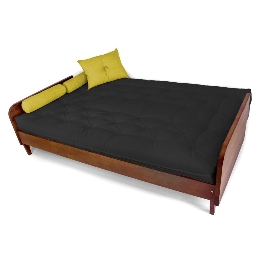 Sofá Cama Paris Acquablock Preto Madeira Maciça Cor Imbuia