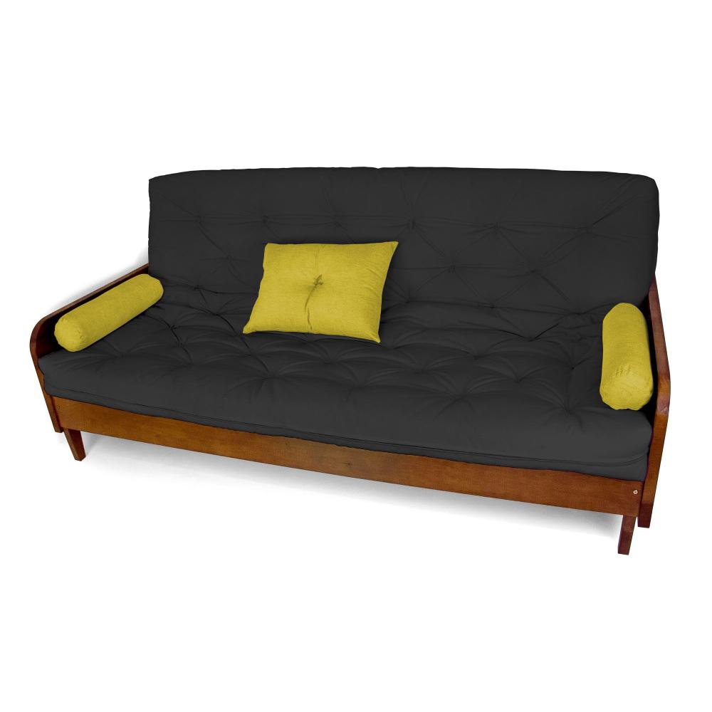 Sofá Cama Paris Acquablock Preto Madeira Maciça Cor Imbuia