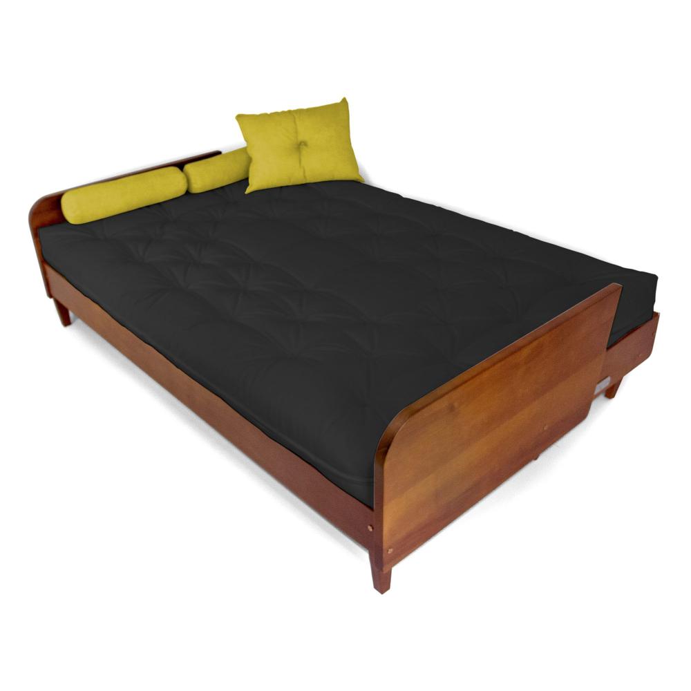 Sofá Cama Paris Acquablock Preto Madeira Maciça Cor Imbuia