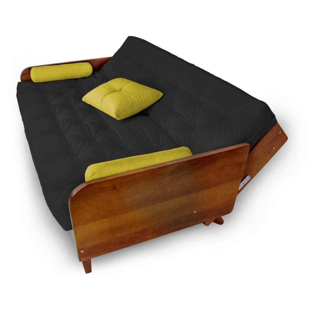Sofá Cama Paris Acquablock Preto Madeira Maciça Cor Imbuia