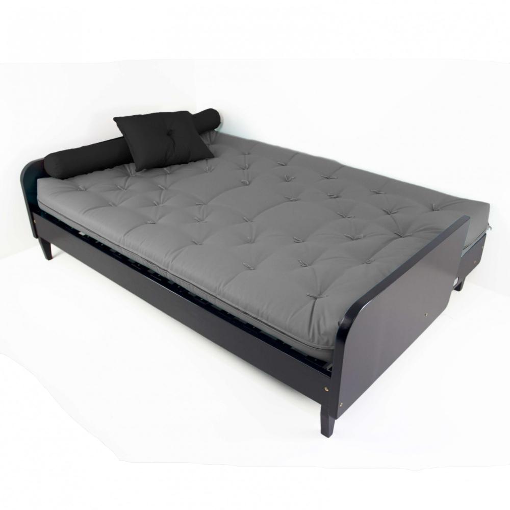 Sofá Cama Paris Cinza Madeira Nobre Preta