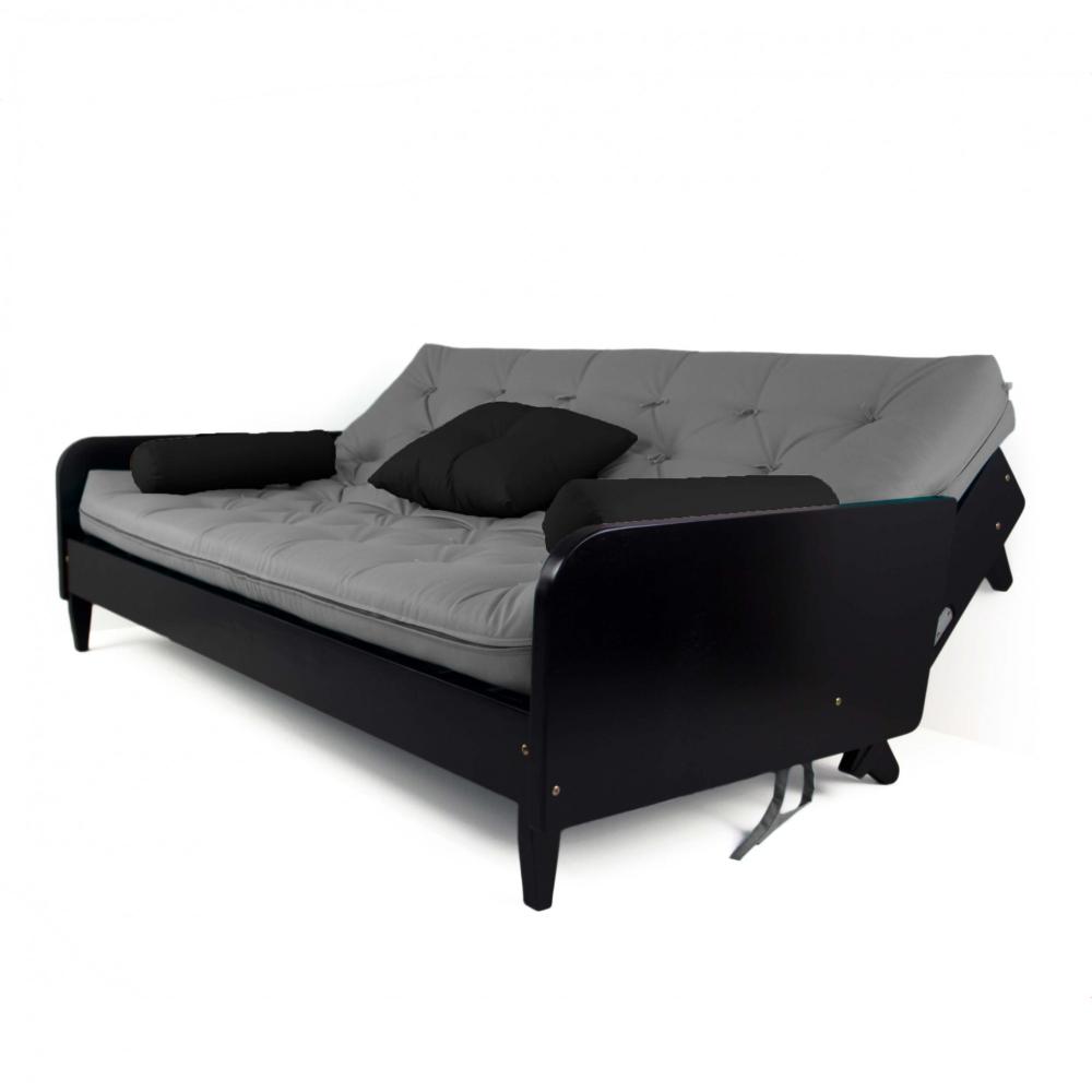 Sofá Cama Paris Cinza Madeira Nobre Preta