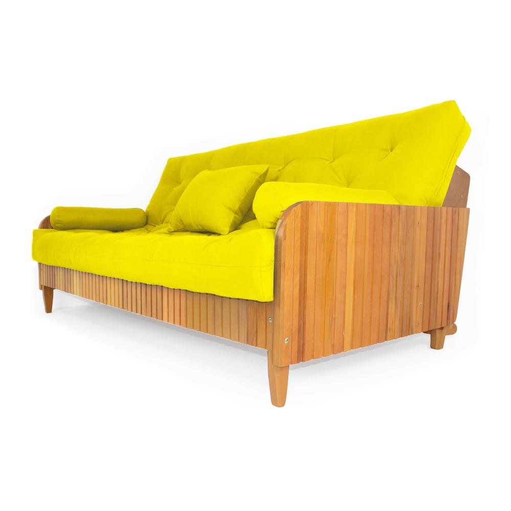 Sofá Cama Paris Ripado Acquablock Amarelo Madeira Nobre