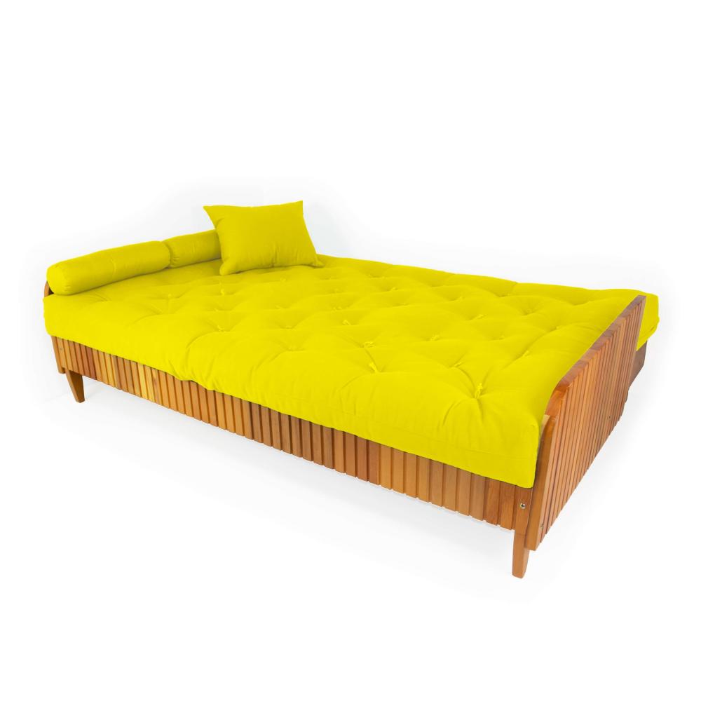 Sofá Cama Paris Ripado Acquablock Amarelo Madeira Nobre