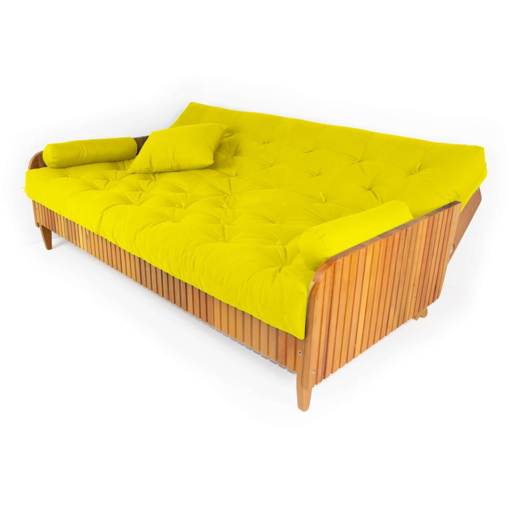 Sofá Cama Paris Ripado Acquablock Amarelo Madeira Nobre