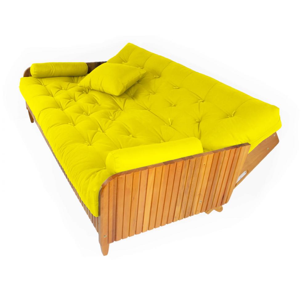 Sofá Cama Paris Ripado Acquablock Amarelo Madeira Nobre
