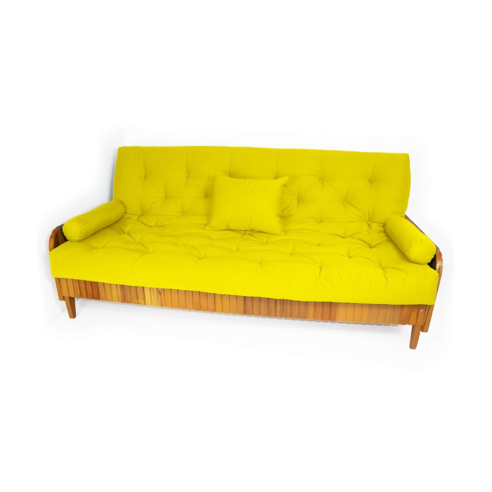 Sofá Cama Paris Ripado Acquablock Amarelo Madeira Nobre