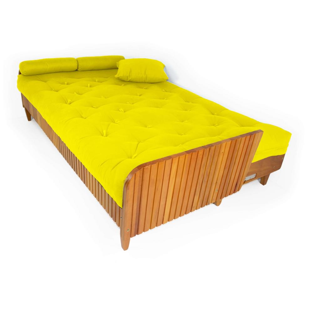 Sofá Cama Paris Ripado Acquablock Amarelo Madeira Nobre