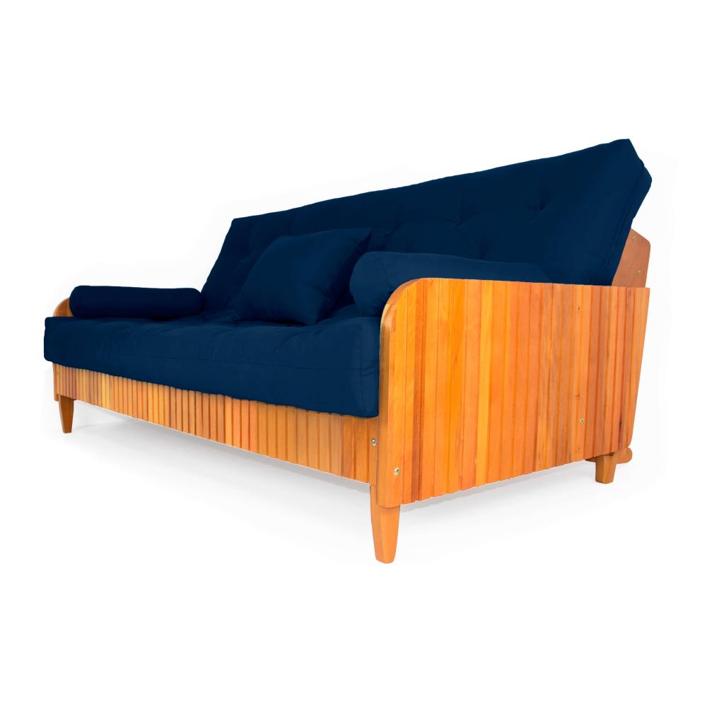 Sofá Cama Paris Ripado Acquablock Madeira Nobre - Azul Royal