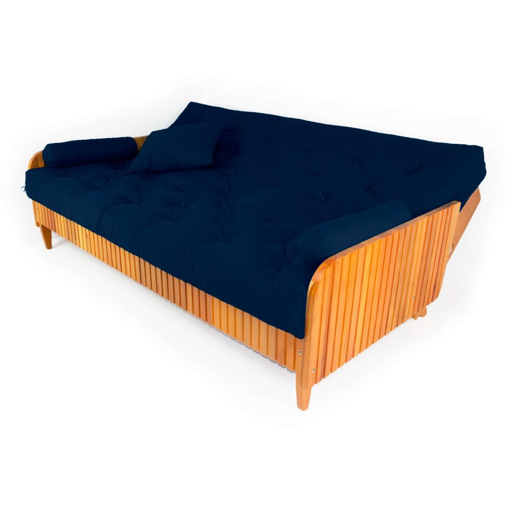 Sofá Cama Paris Ripado Acquablock Madeira Nobre - Azul Royal