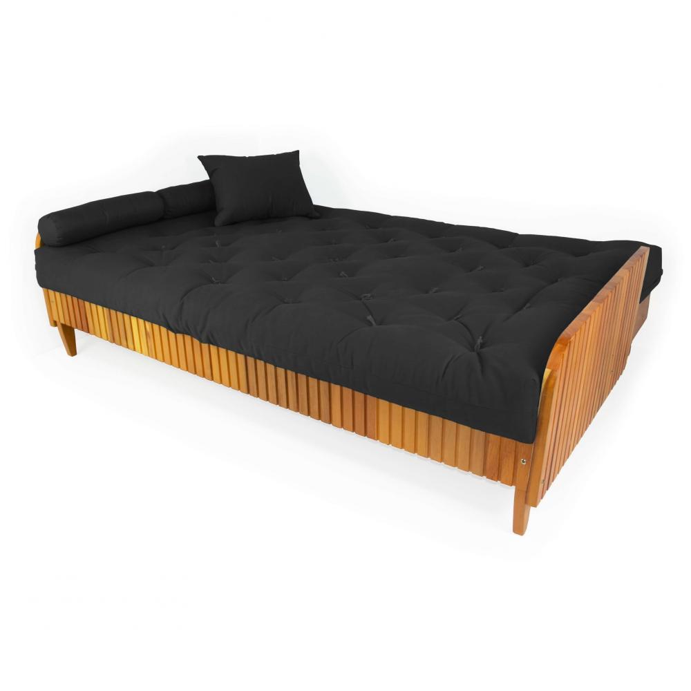 Sofá Cama Paris Ripado Acquablock Madeira Nobre - Preto