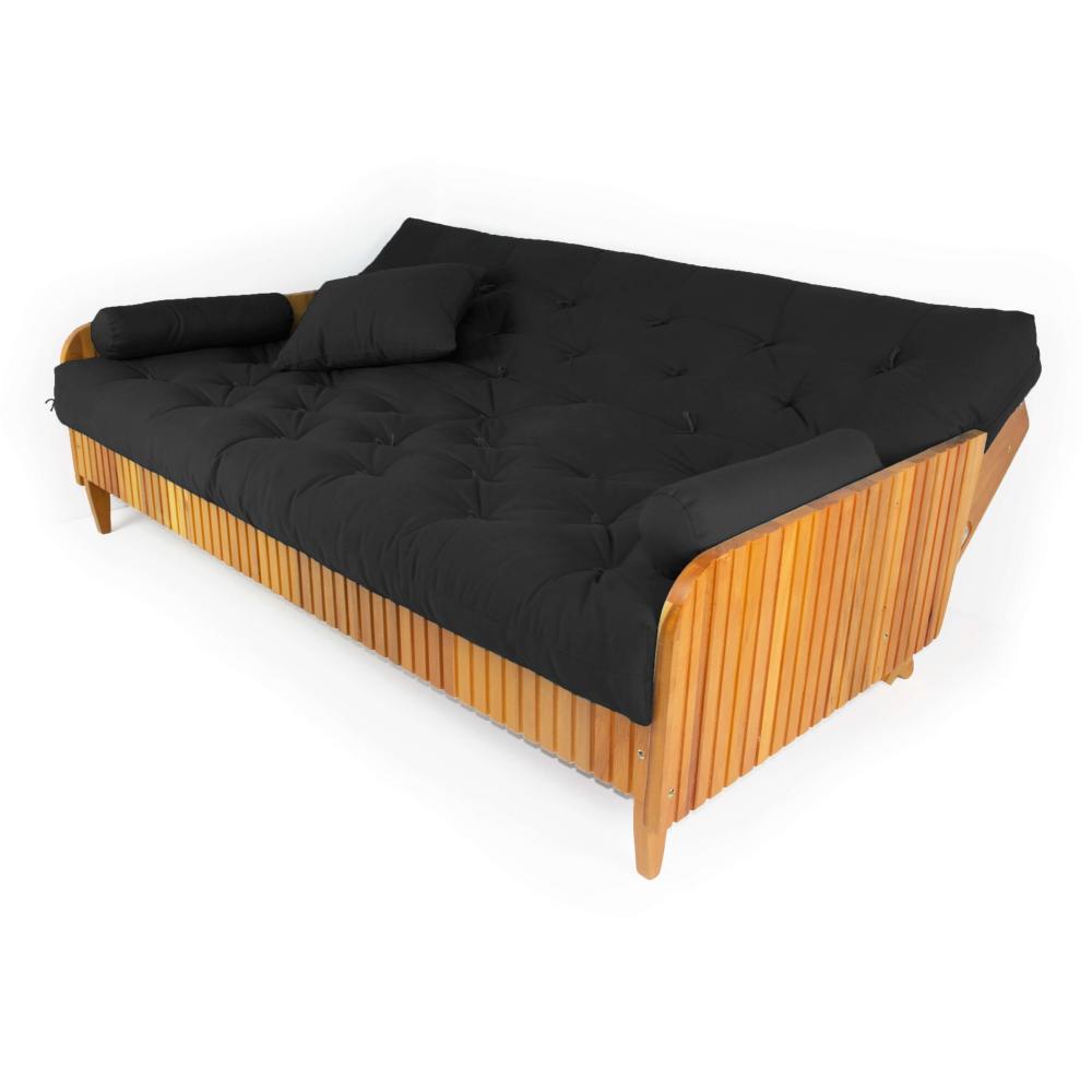 Sofá Cama Paris Ripado Acquablock Madeira Nobre - Preto