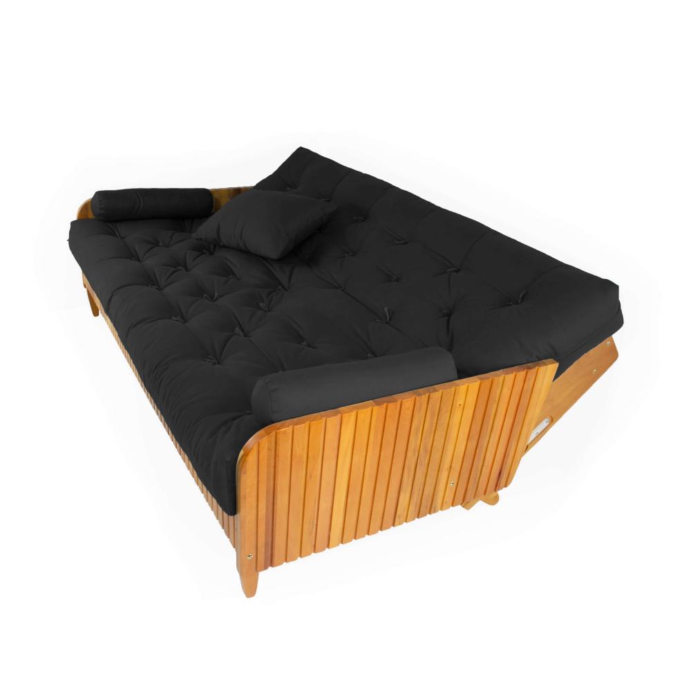 Sofá Cama Paris Ripado Acquablock Madeira Nobre - Preto