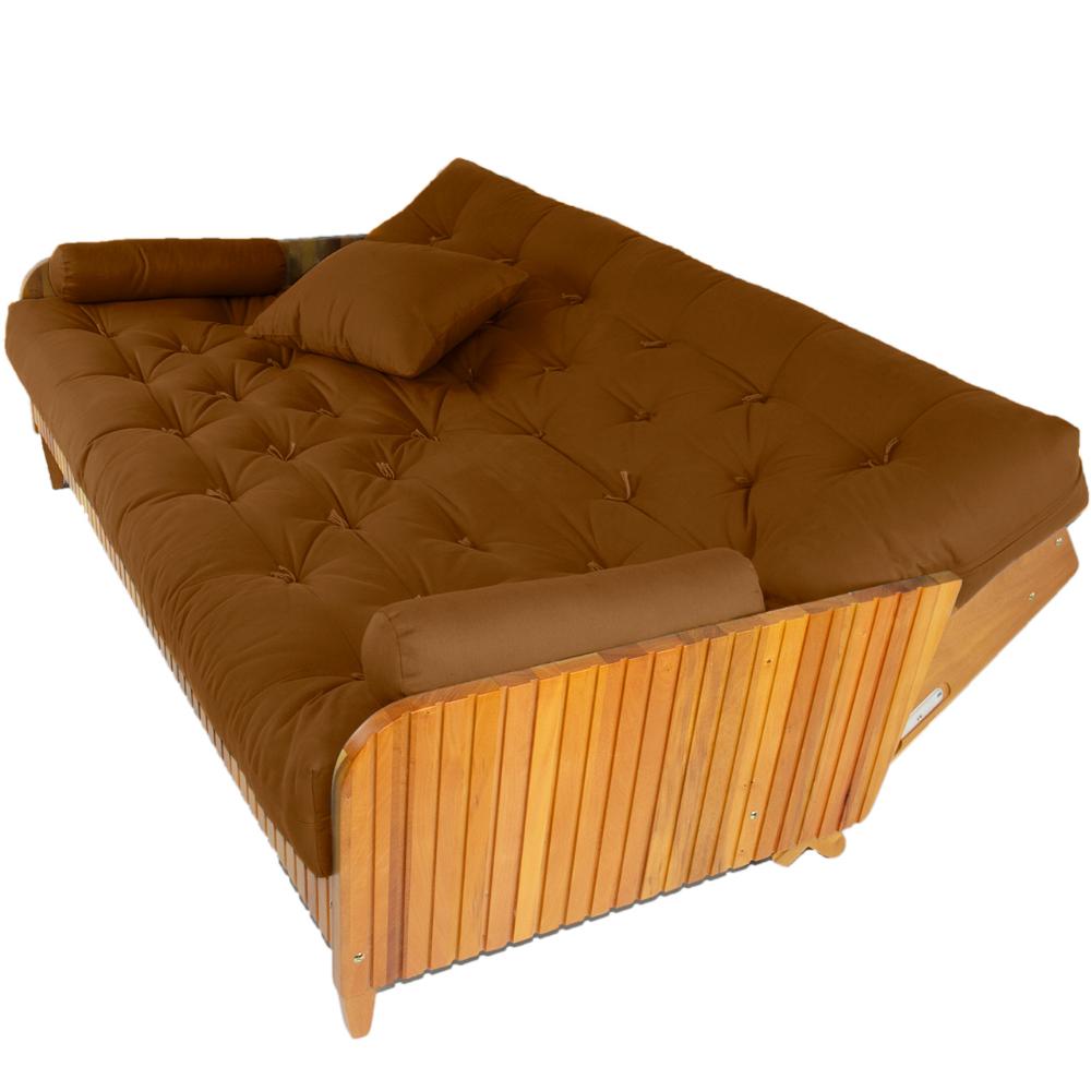 Sofá Cama Paris Ripado Sarja Caramelo Madeira Nobre