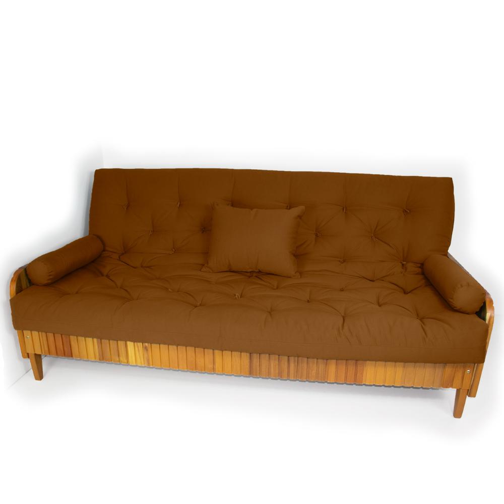 Sofá Cama Paris Ripado Sarja Caramelo Madeira Nobre