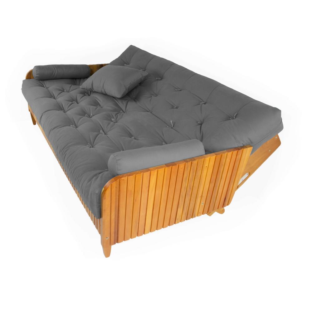 Sofá Cama Paris Ripado Sarja Cinza Madeira Nobre