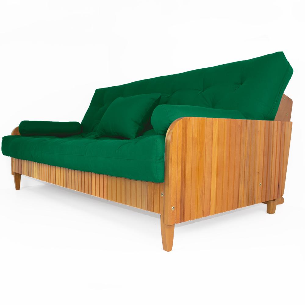 Sofá Cama Paris Ripado Sarja Verde Bandeira Madeira Nobre