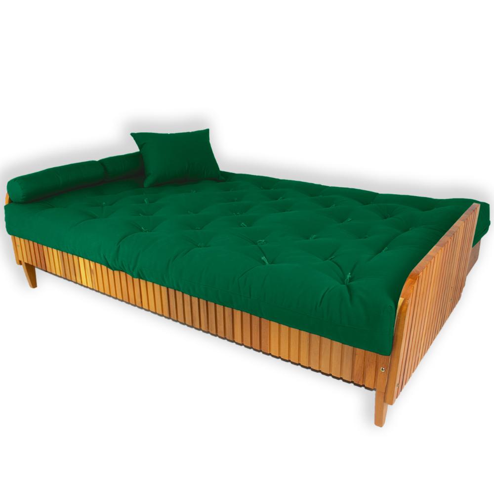 Sofá Cama Paris Ripado Sarja Verde Bandeira Madeira Nobre