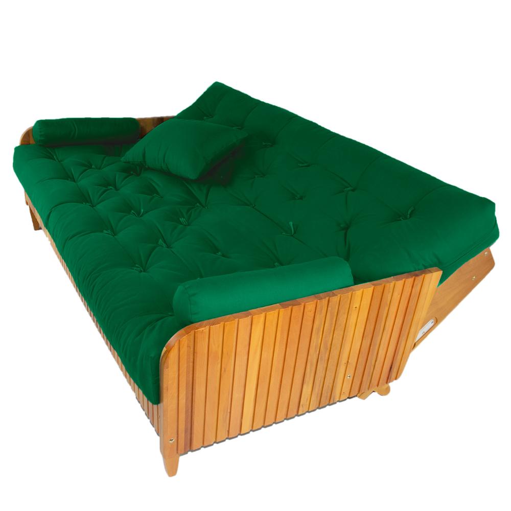 Sofá Cama Paris Ripado Sarja Verde Bandeira Madeira Nobre