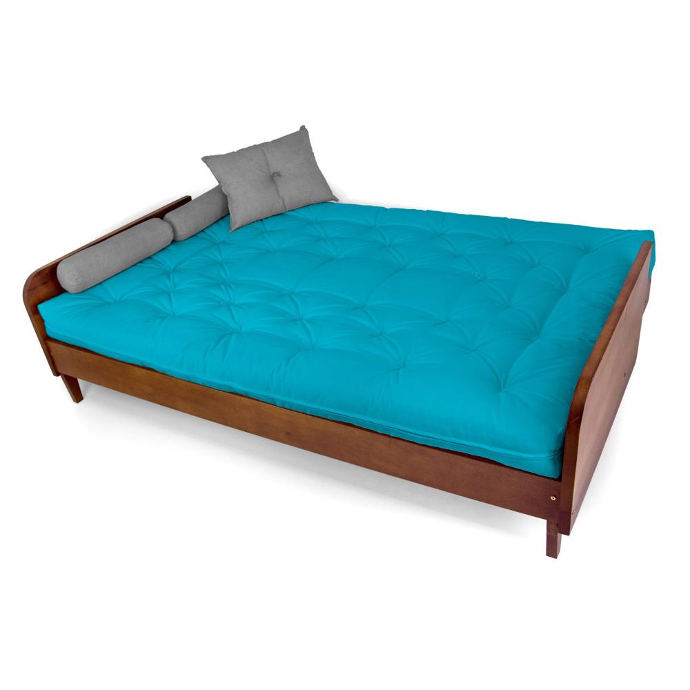 Sofá Cama Paris Sarja Azul Tiffany Madeira Nobre Cor Imbuia