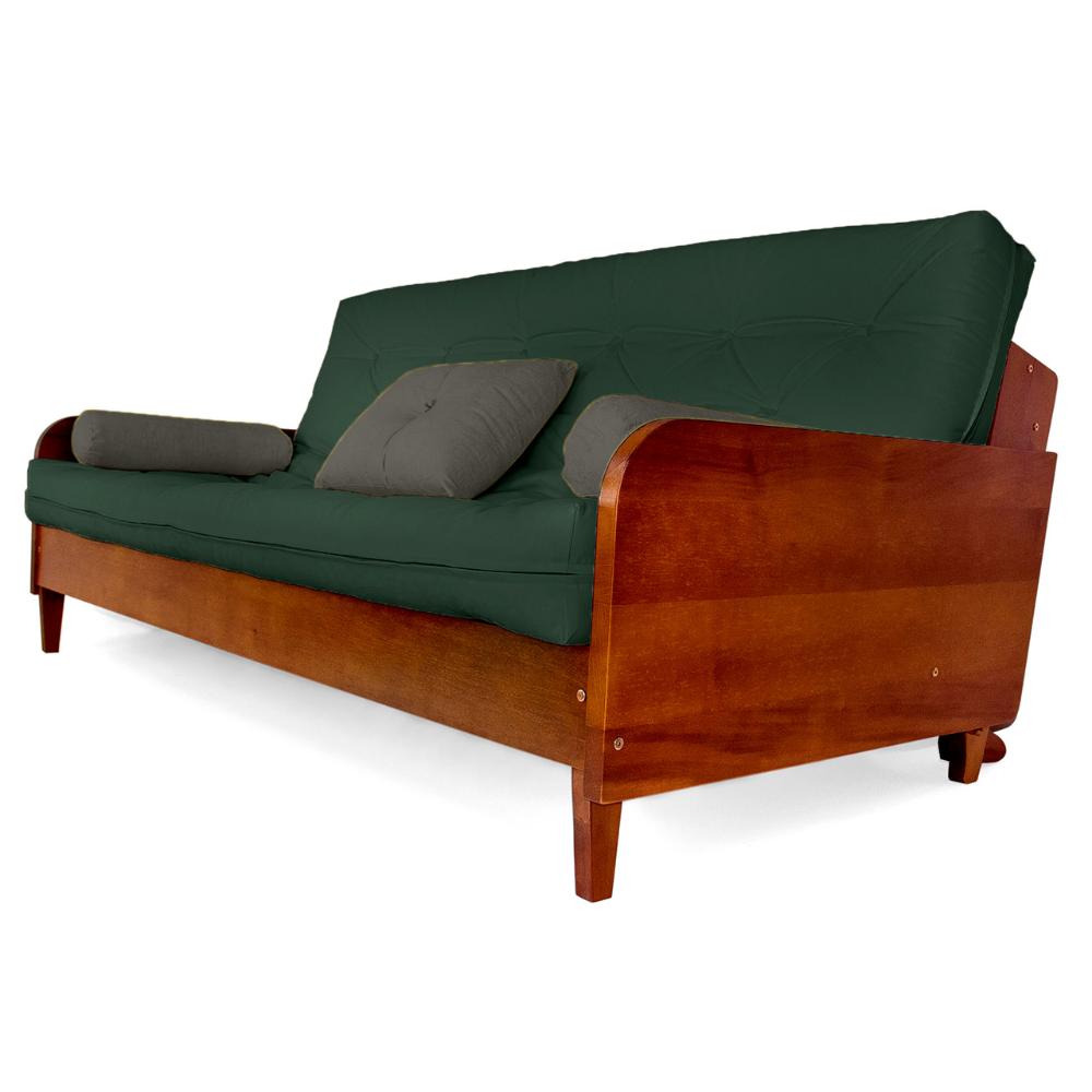 Sofá Cama Paris Sarja Madeira Nobre Imbuia - Verde Militar