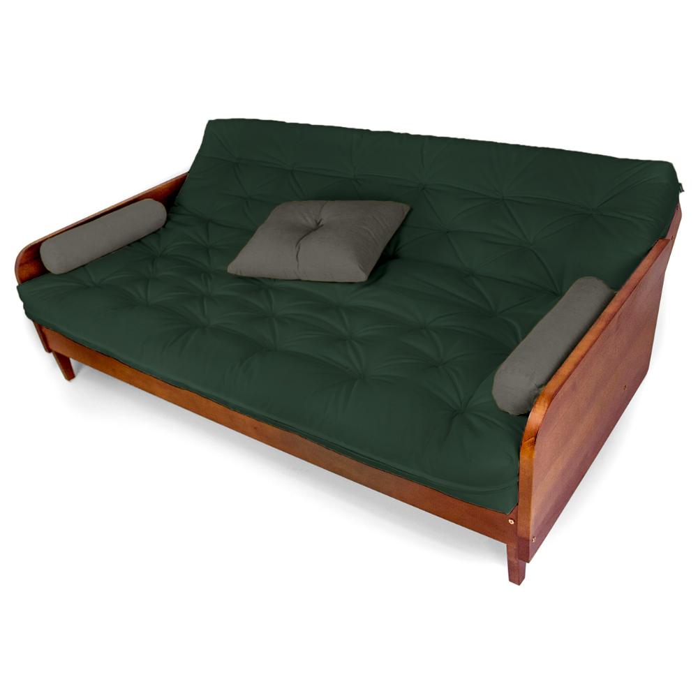 Sofá Cama Paris Sarja Madeira Nobre Imbuia - Verde Militar