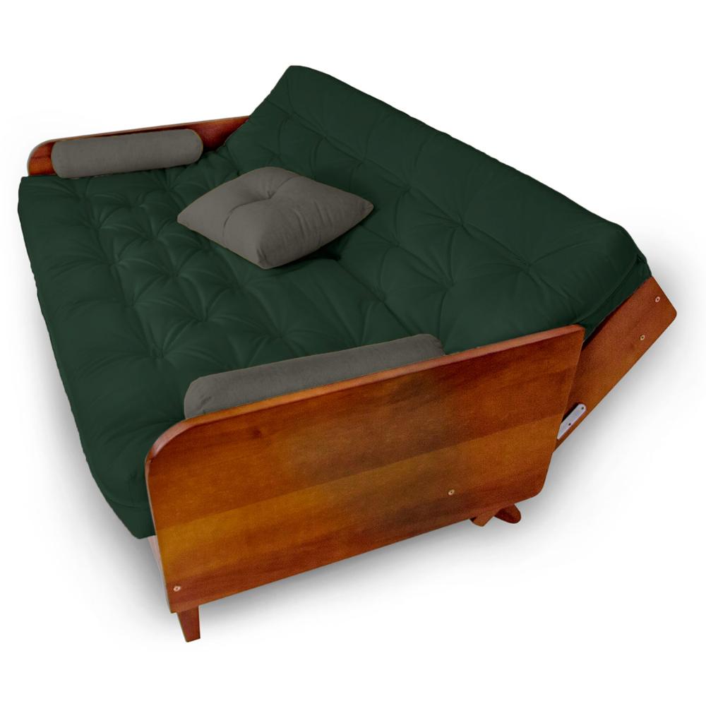 Sofá Cama Paris Sarja Madeira Nobre Imbuia - Verde Militar