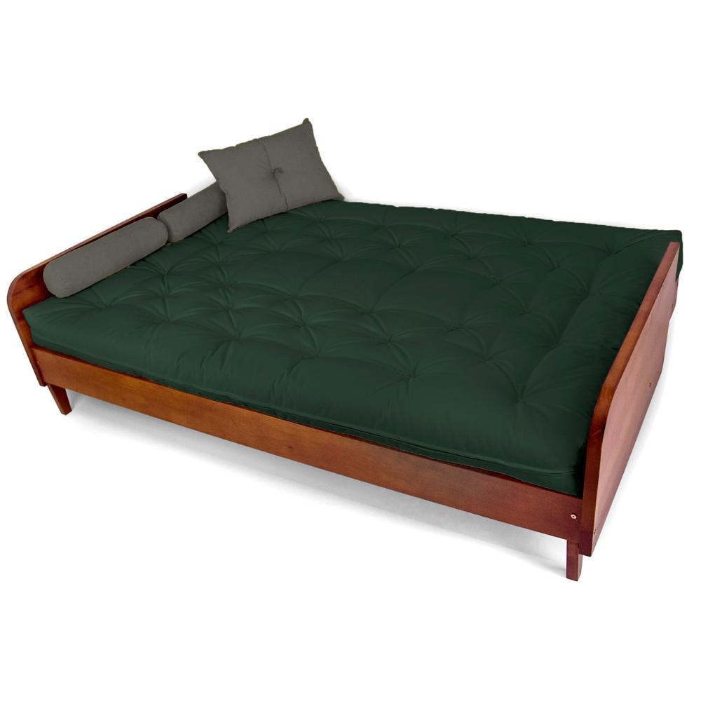 Sofá Cama Paris Sarja Madeira Nobre Imbuia - Verde Militar
