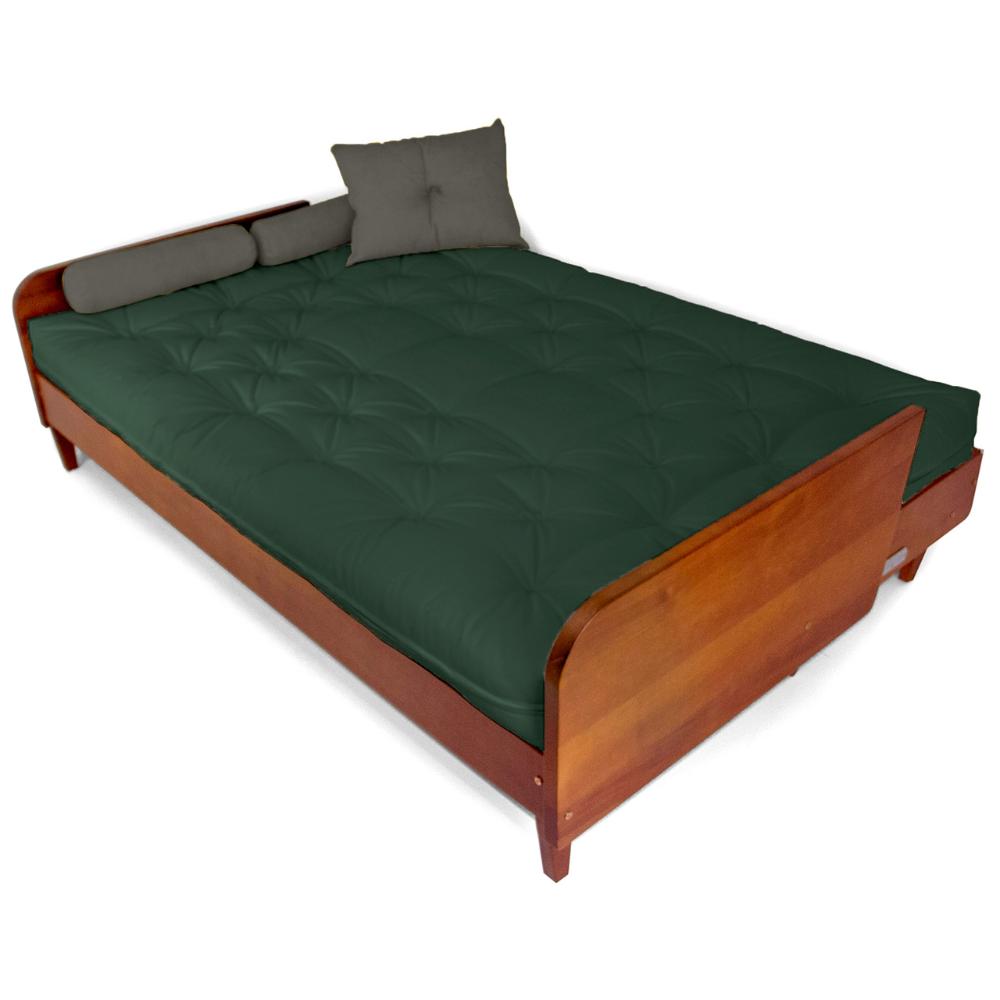 Sofá Cama Paris Sarja Madeira Nobre Imbuia - Verde Militar