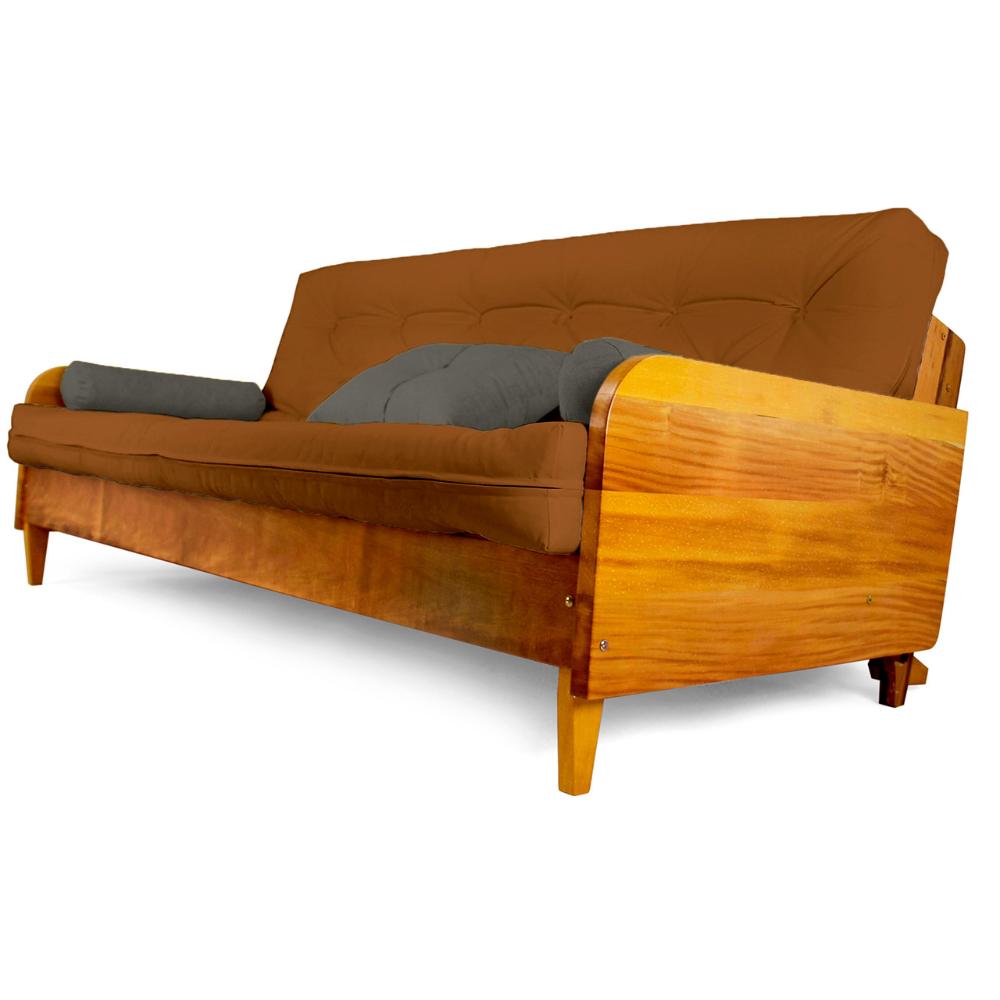Sofá Cama Paris Sarja Madeira Nobre Natural - Caramelo