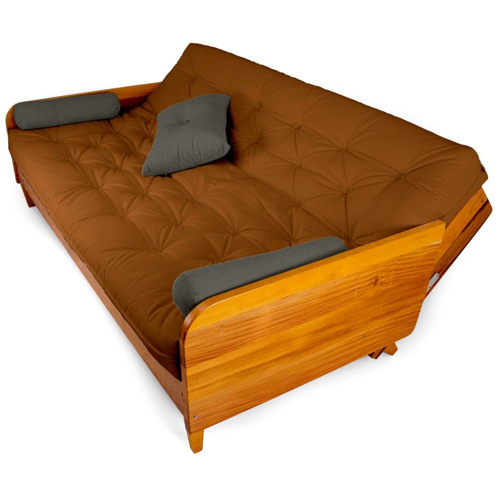 Sofá Cama Paris Sarja Madeira Nobre Natural - Caramelo