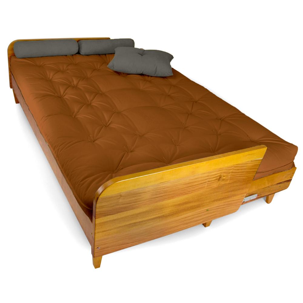 Sofá Cama Paris Sarja Madeira Nobre Natural - Caramelo