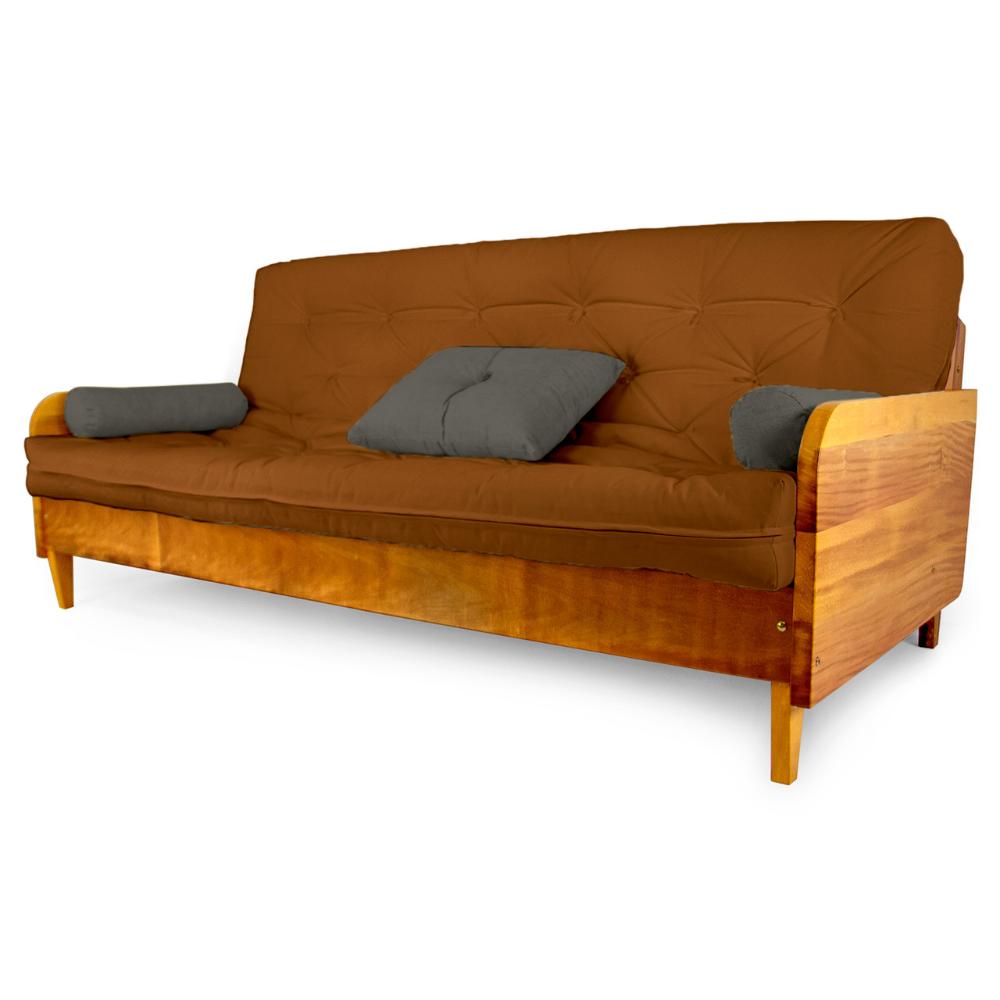 Sofá Cama Paris Sarja Madeira Nobre Natural - Caramelo