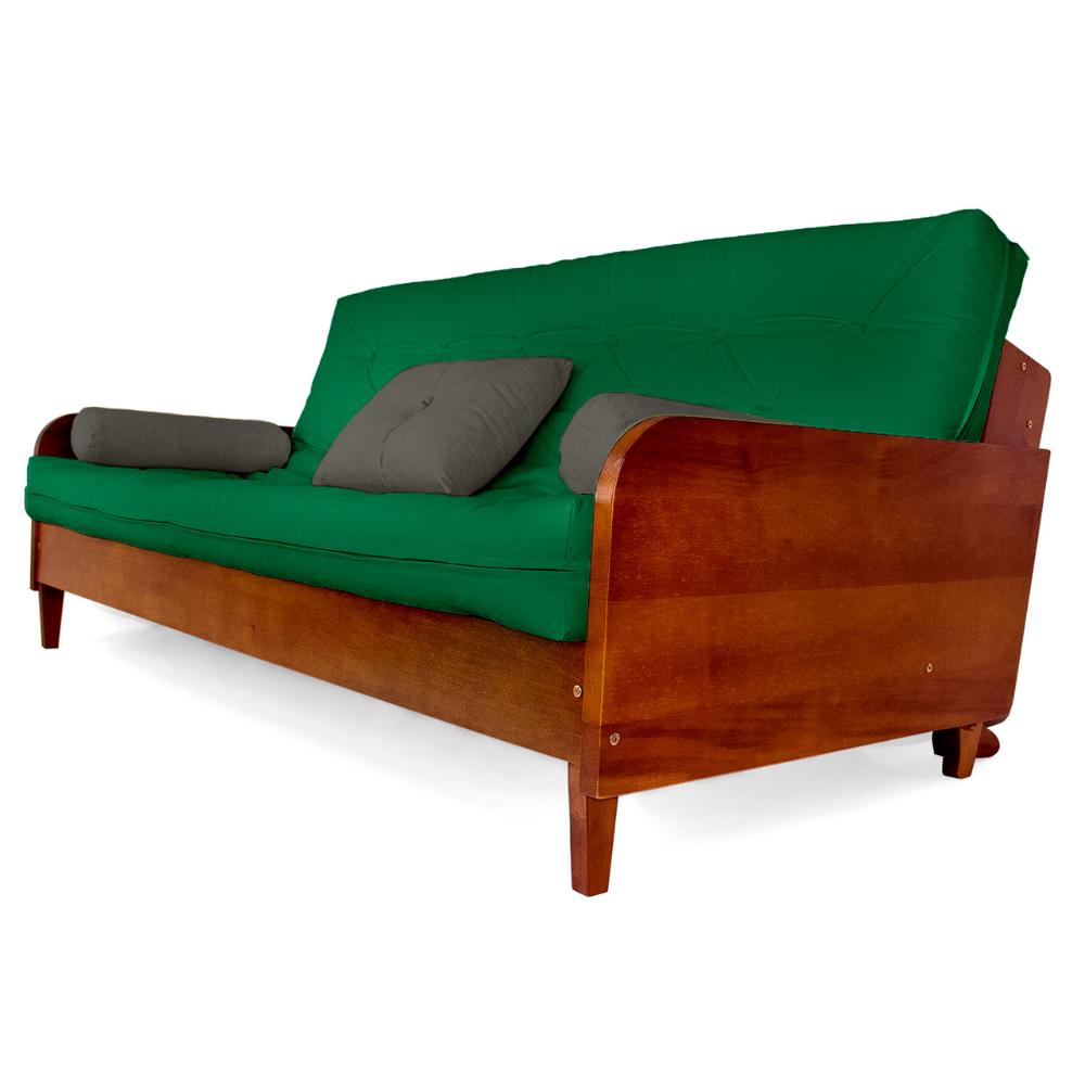 Sofá Cama Paris Sarja Verde Bandeira Madeira Nobre Cor Imbuia