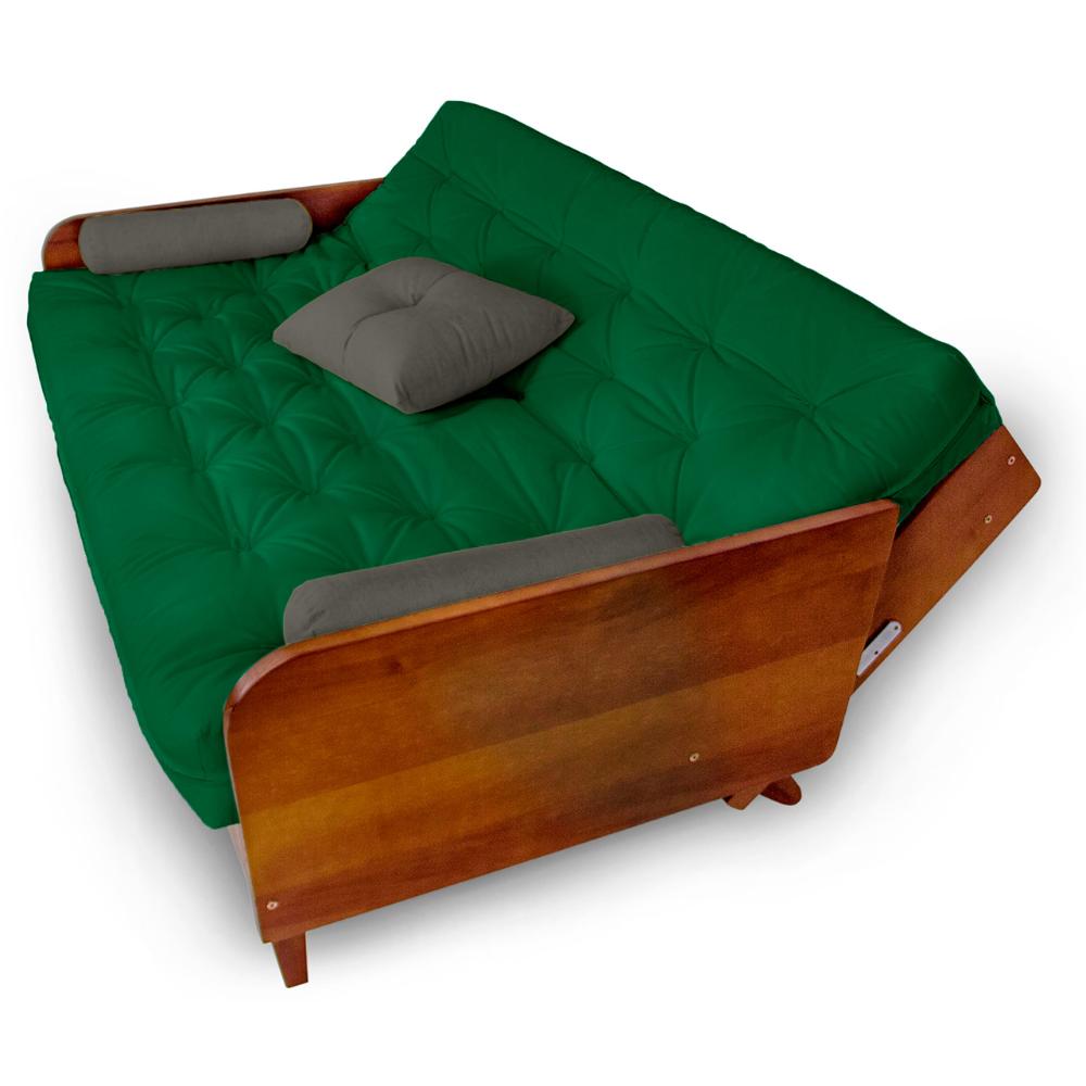 Sofá Cama Paris Sarja Verde Bandeira Madeira Nobre Cor Imbuia