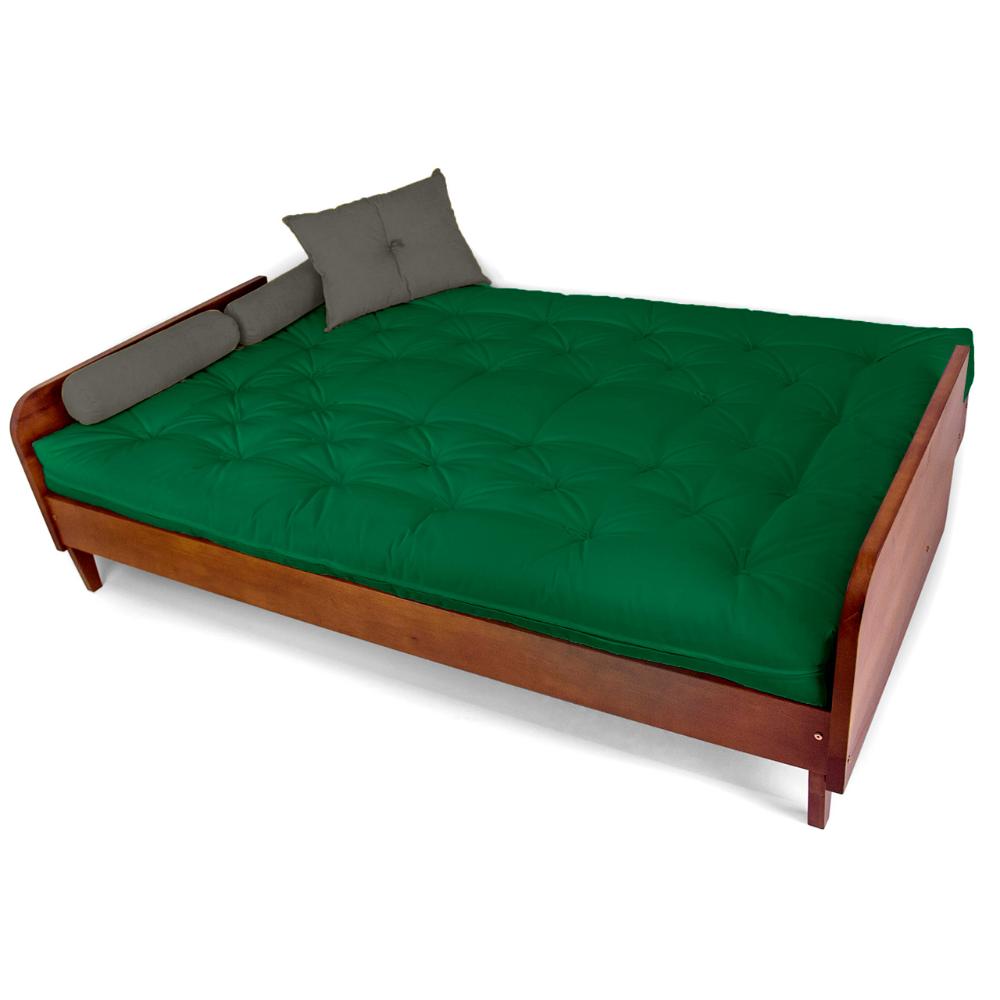 Sofá Cama Paris Sarja Verde Bandeira Madeira Nobre Cor Imbuia