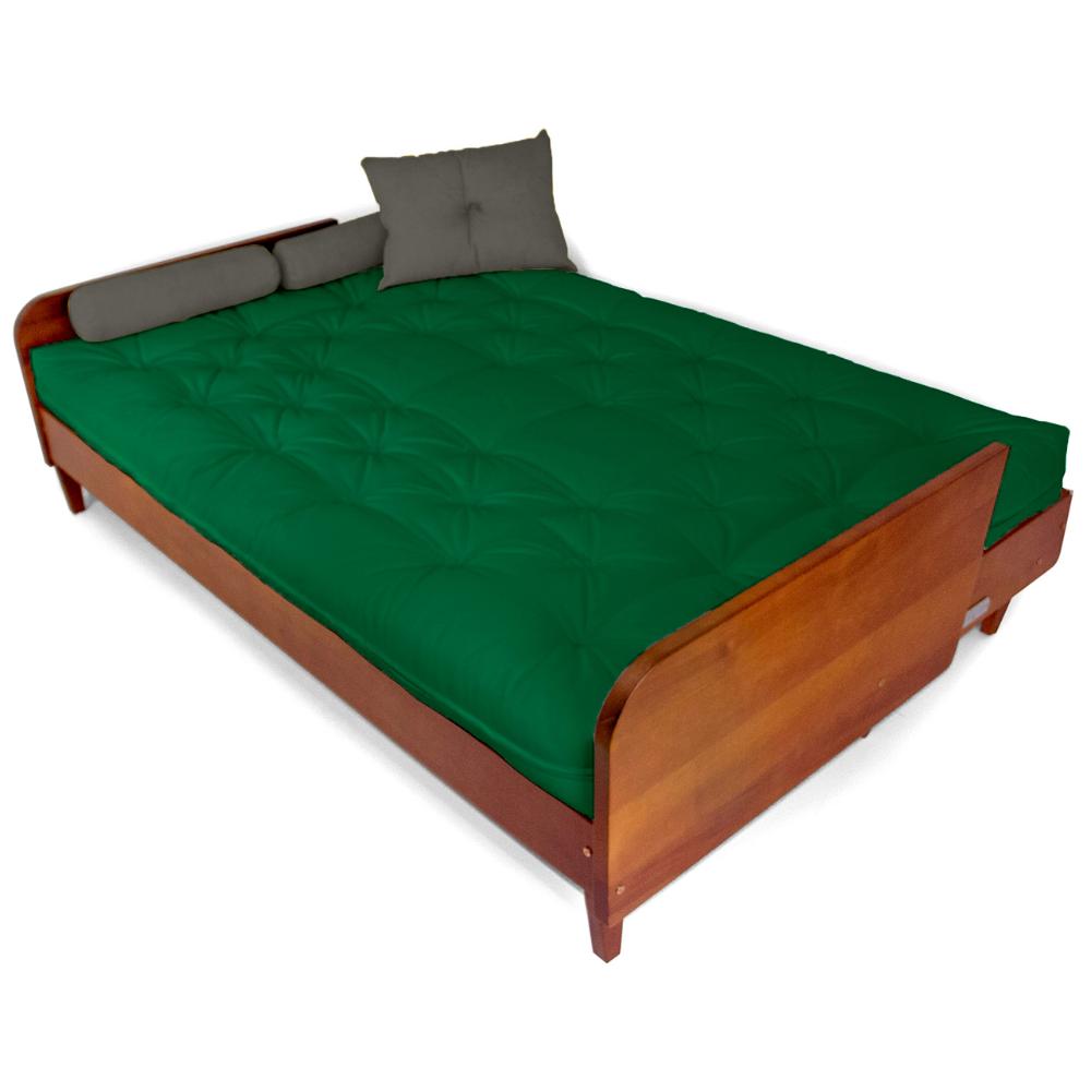 Sofá Cama Paris Sarja Verde Bandeira Madeira Nobre Cor Imbuia
