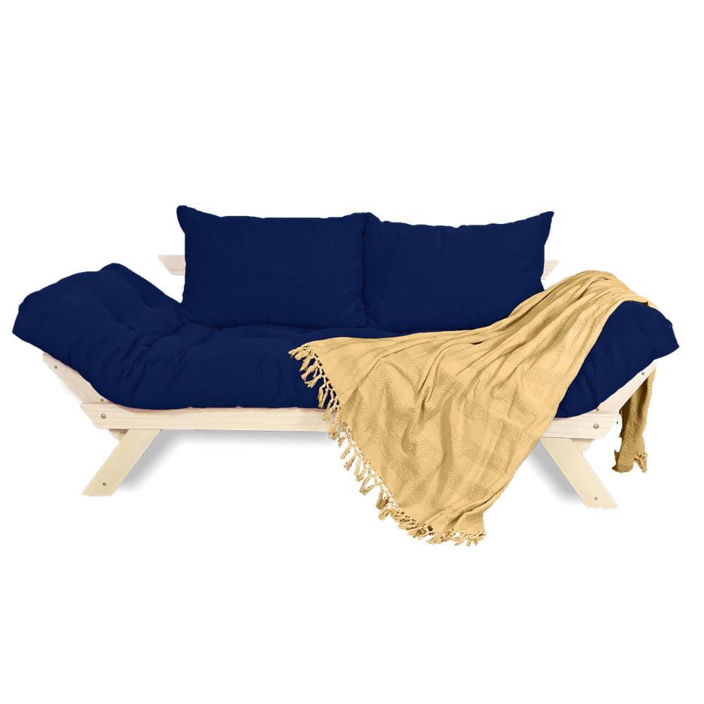 Sofá Japão Futon Acquablock Azul Royal Em Madeira Maciça