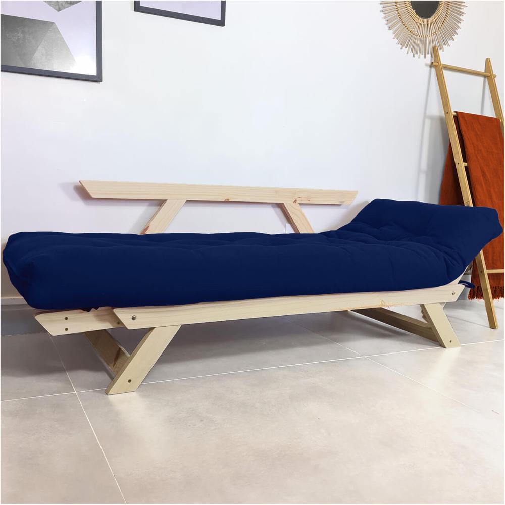 Sofá Japão Futon Acquablock Azul Royal Em Madeira Maciça