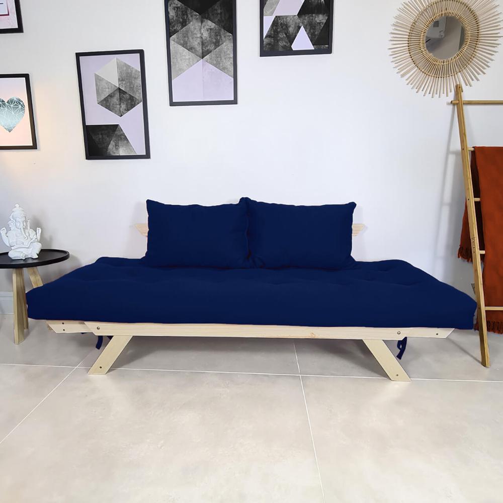 Sofá Japão Futon Acquablock Azul Royal Em Madeira Maciça