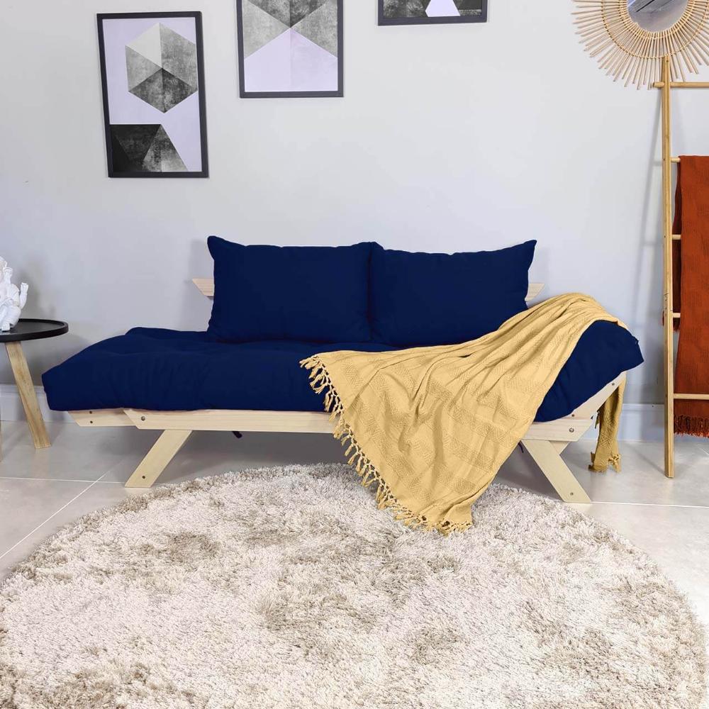 Sofá Japão Futon Acquablock Azul Royal Em Madeira Maciça