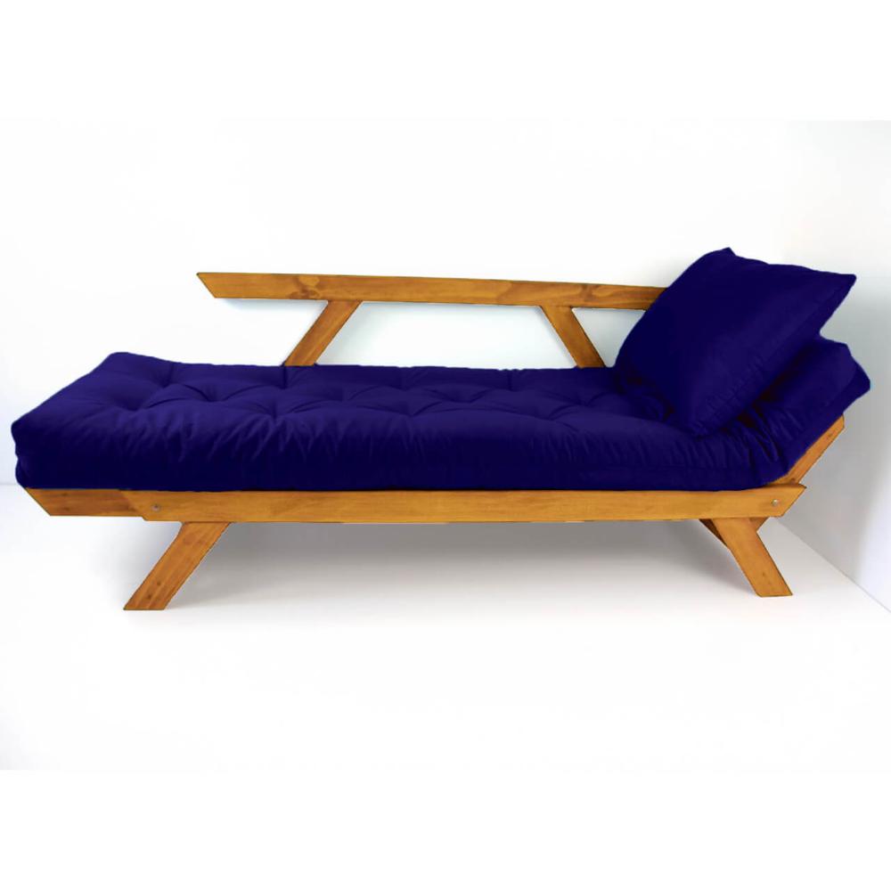 Sofá Japão Futon Acquablock Azul Royal Madeira Cor Mel