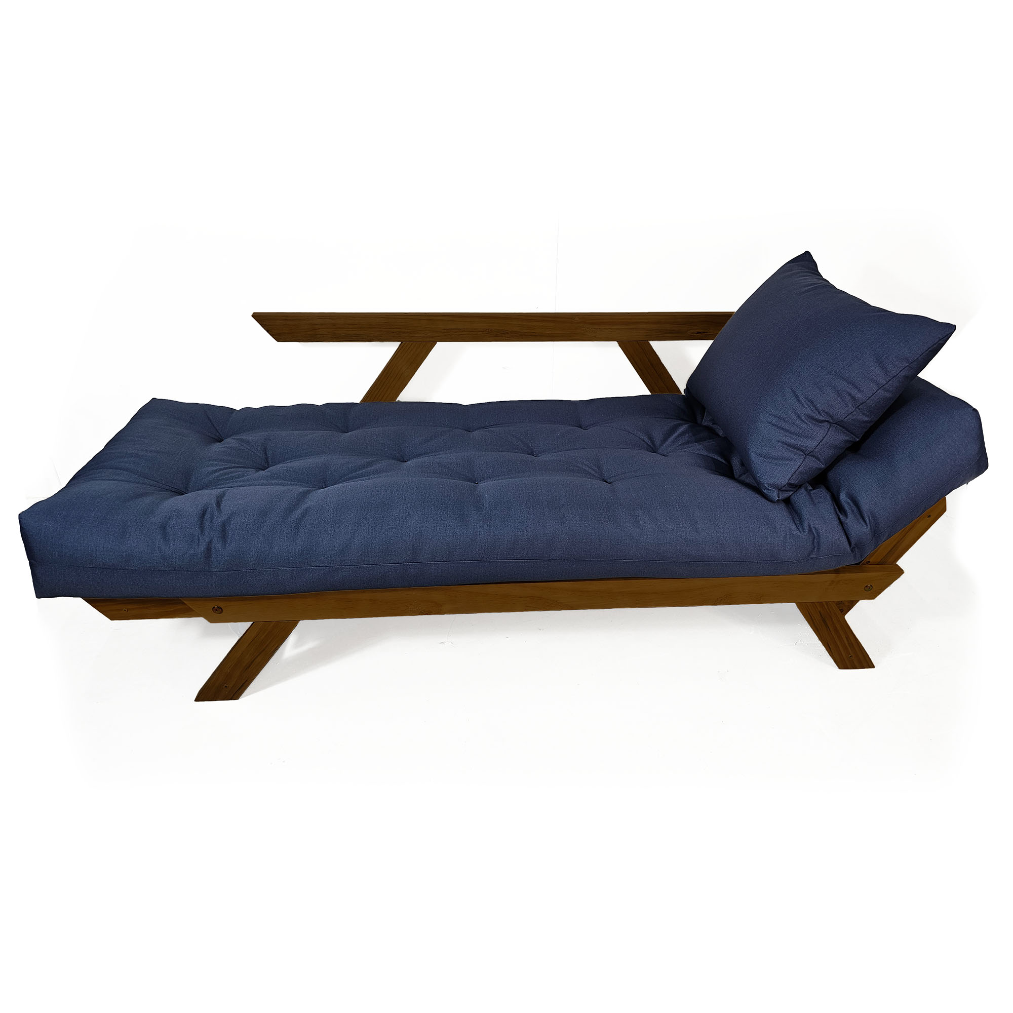 Sofá Japão Futon Acquablock Madeira Cor Imbuia - Azul Royal