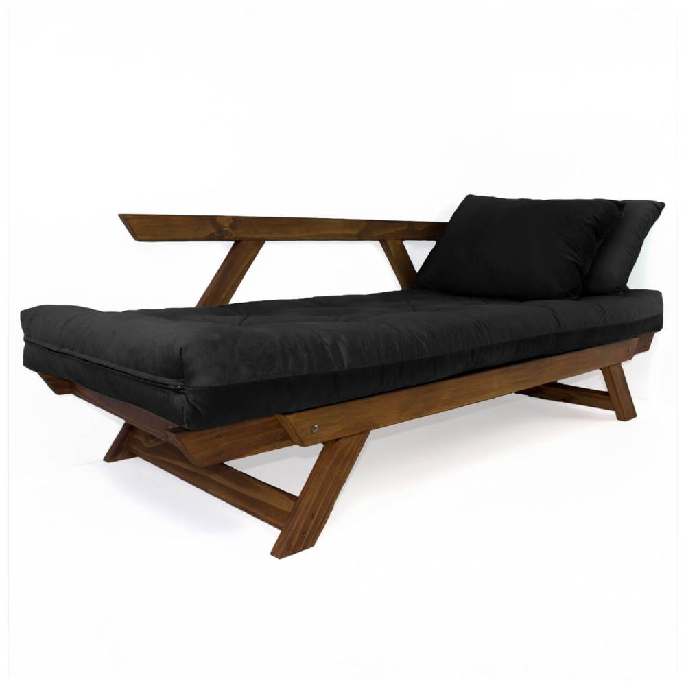 Sofá Japão Futon Acquablock Madeira Cor Imbuia - Preto
