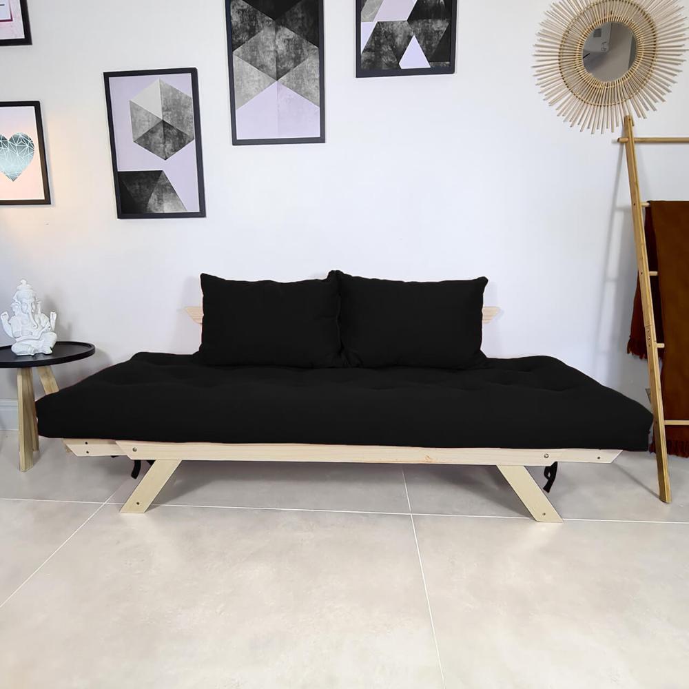Sofá Japão Futon Acquablock Preto Em Madeira Maciça