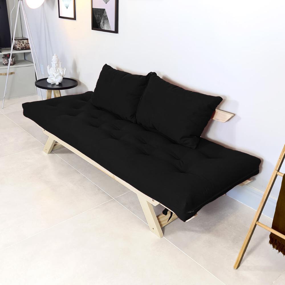 Sofá Japão Futon Acquablock Preto Em Madeira Maciça
